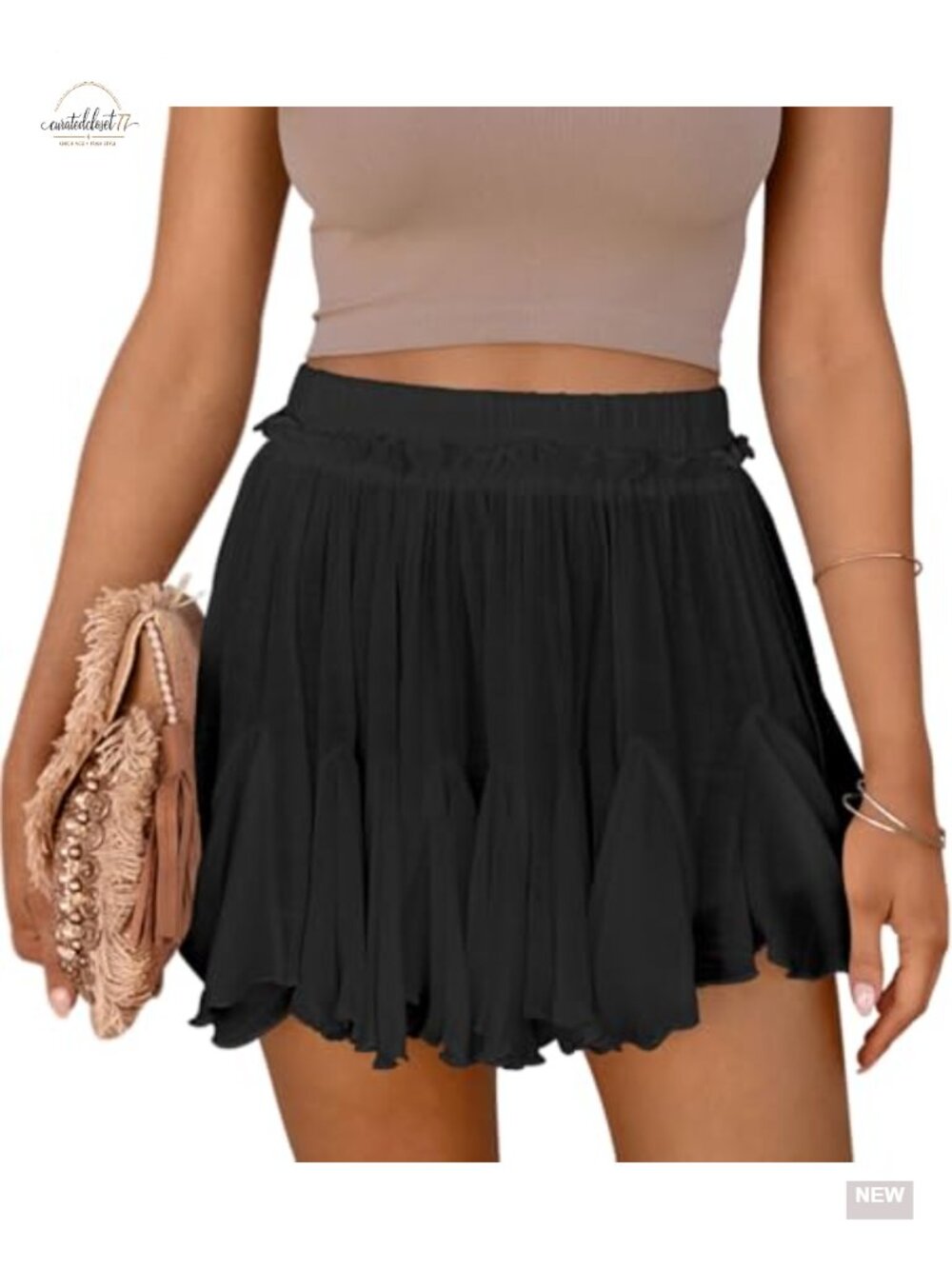 Linen Cotton Blend Flowy Skort with Pockets High Waist Ruffle Mini Skirt Women